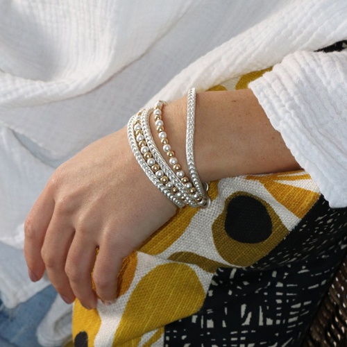 Silver Plated Chain & Mixed Golden/Silver Bead Bracelet by Peace of Mind